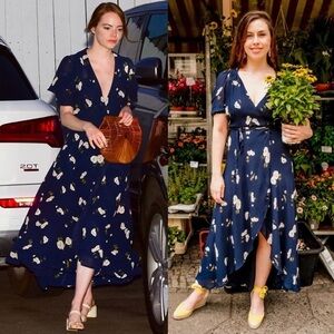 Reformation Layley Midi Wrap Dress in Opaline Blue Floral Print Small Petite